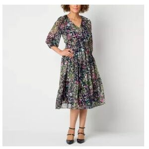 Danny And Nicole Womens Multicolor Floral 3/4 Sleeve Fit & Flare Dress Sz 20W